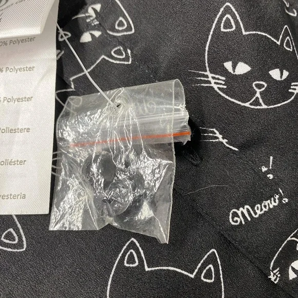 Hell Bunny Shirt Womens Medium Black Cat Print Short Sleeve Button Top Novelty - Picture 7 of 13